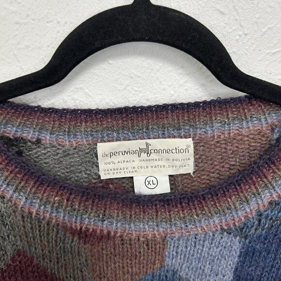 Peruvian Connection Sweater Sz XL Alpaca Wool Hand Made Knit Abstract Multicolor - Picture 7 of 11